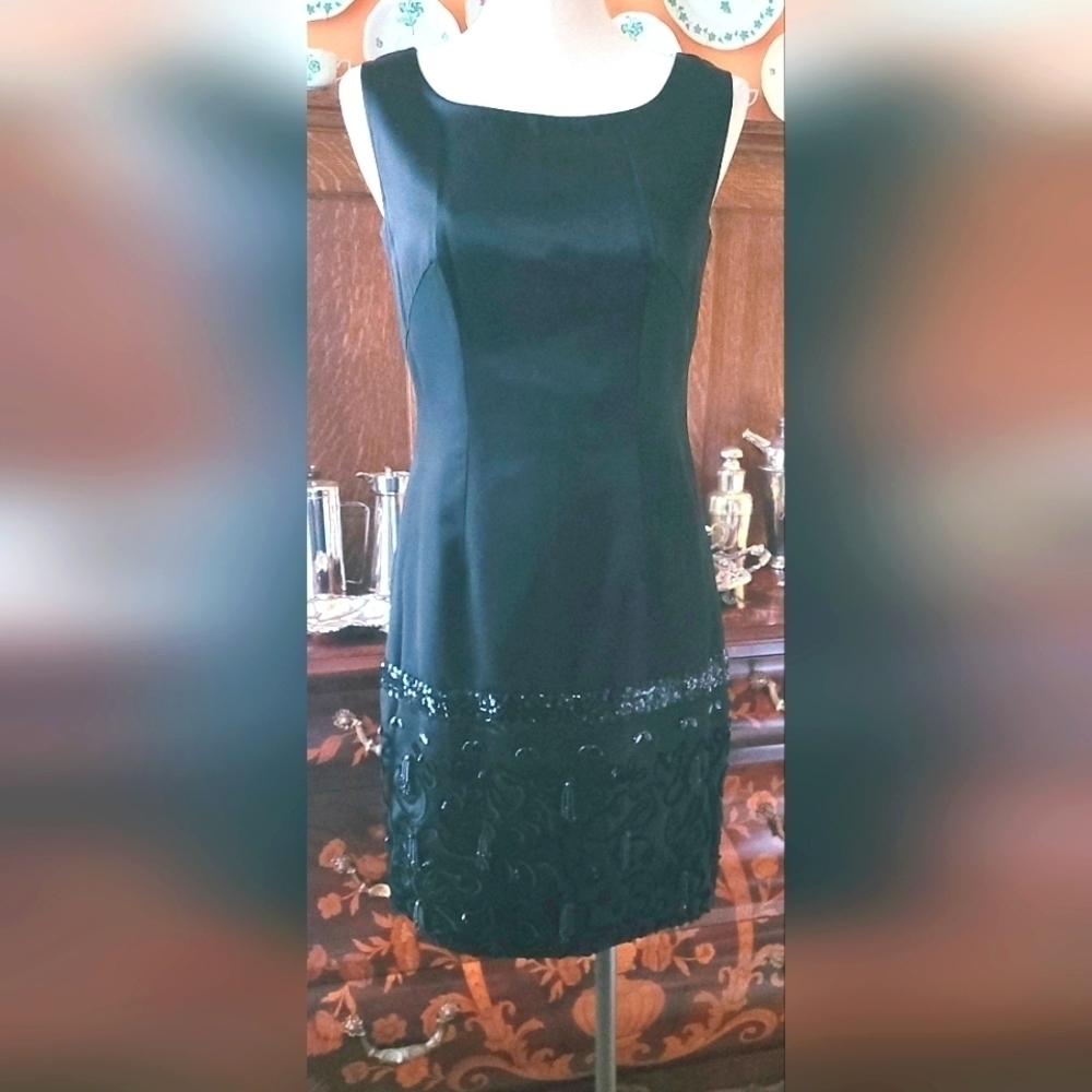Custom Made Silk Satin Dress w/ Appliqué Accents